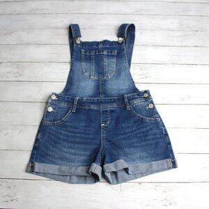 Wallflower Women's Denim Blue Jean Bib Overall Shorts Size S Junior
